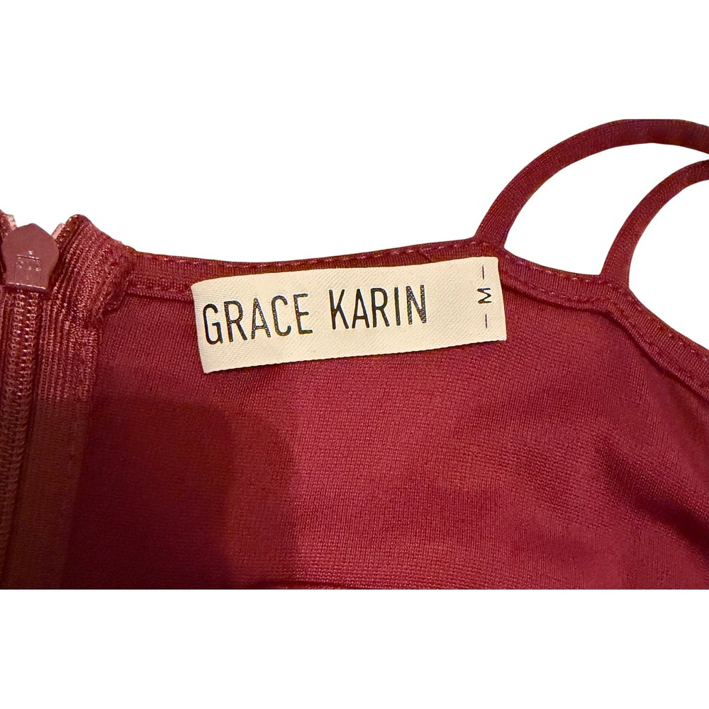 Grace Karin Burgundy Ruched Wrap Cocktail Dress Size M Sleeveless - Picture 7 of 7